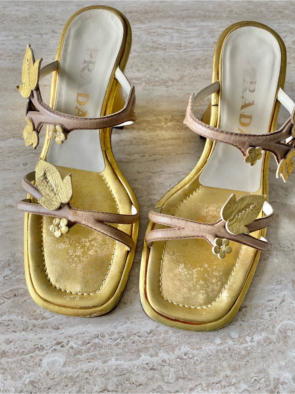 Vintage Prada Leaf Appliqué Sandal Wegdes - Picture 6 of 9